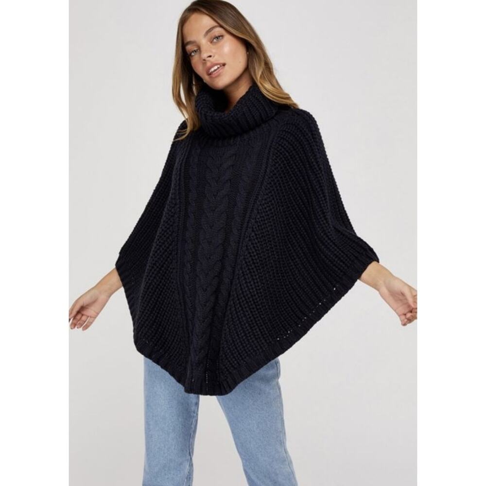 ELAN | Cable Knit Cowl Neck Cape‎ Poncho | One Size